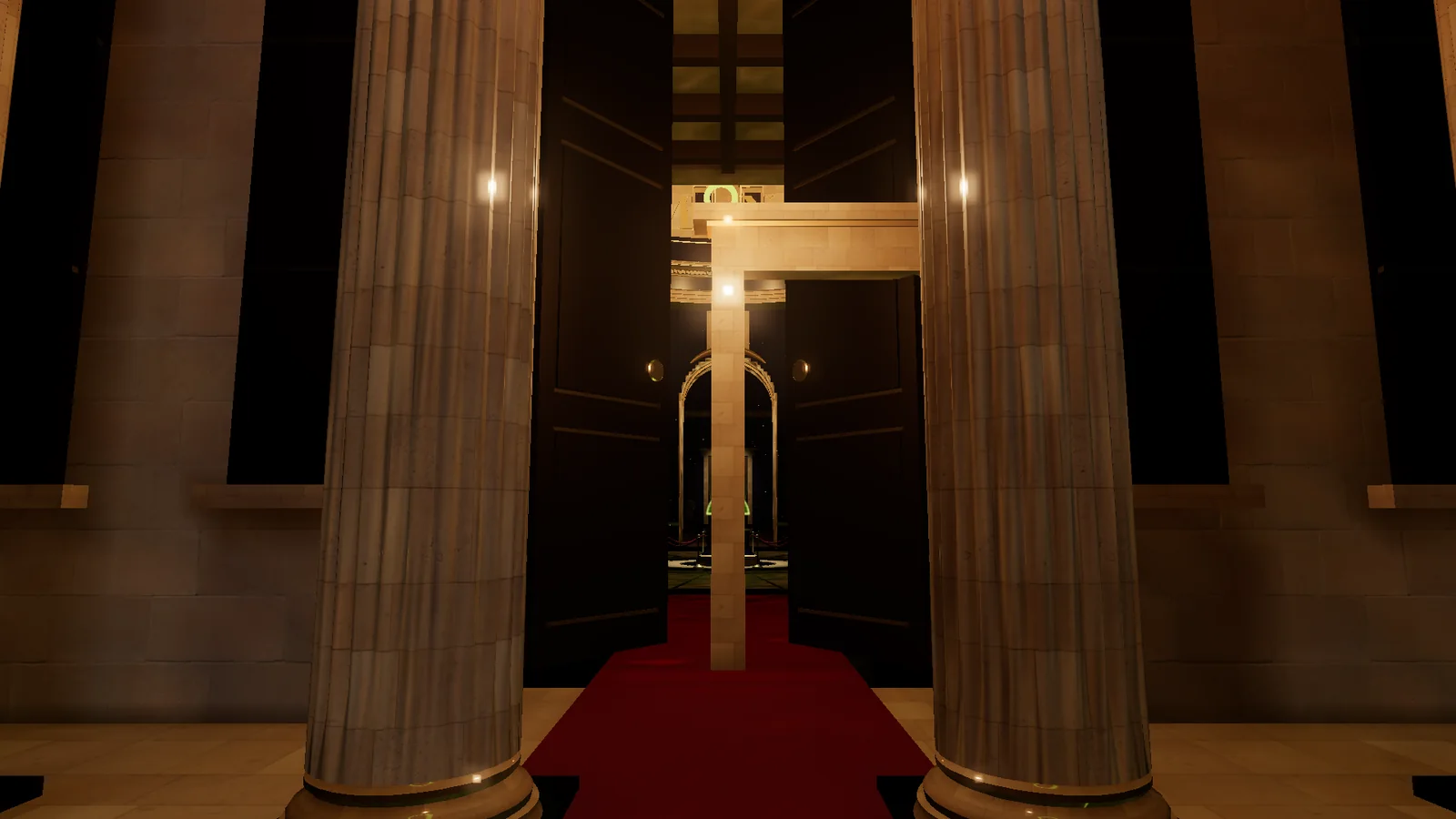The bronze doors at the top of the red carpet
