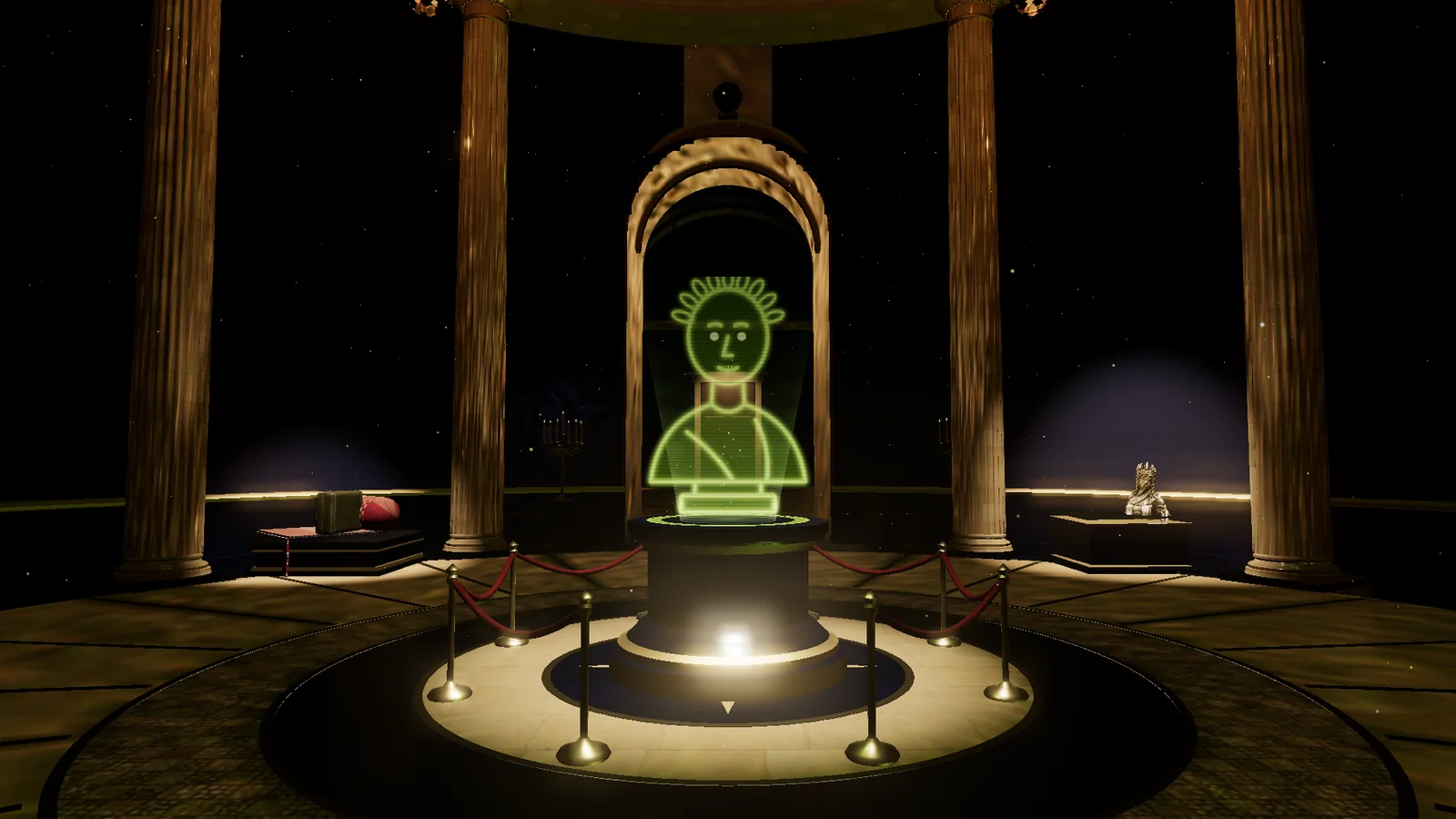 The rotunda: Augustus as a radium hologram, standing on his plinth