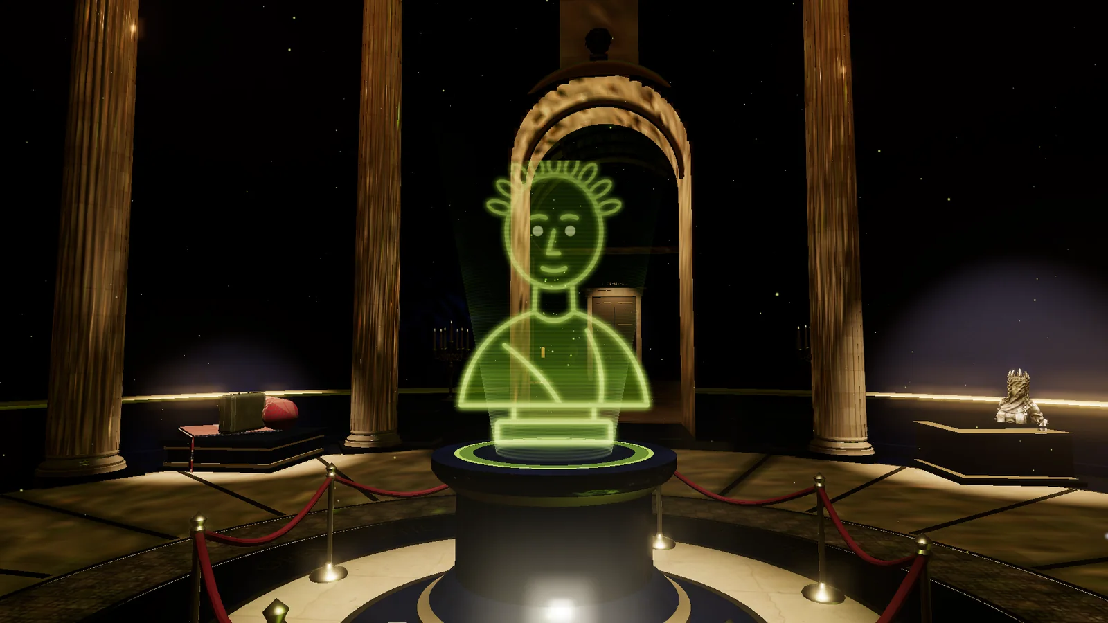 The demo: Augustus as a radium hologram on his plinth in the rotunda